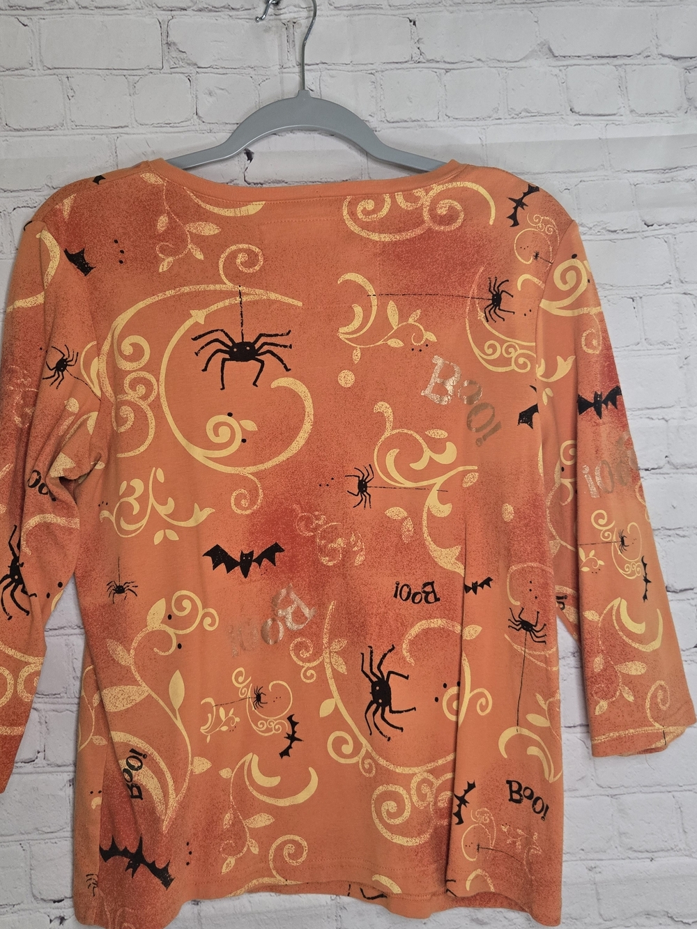 Y2k Vintage Halloween All Over Print Bat BOO Shirt Sz L - Picture 4 of 8